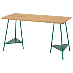 IKEA Een anfalare bureau met bamboe blad en groene metalen poten aanbieding