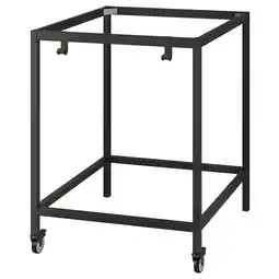 IKEA Een trotten zwart metalen rollende kar met een vierkant frame en zwenkwielen aanbieding