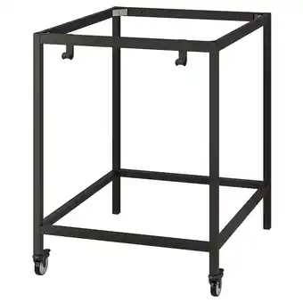 IKEA Een trotten zwart metalen rollende kar met een vierkant frame en zwenkwielen aanbieding