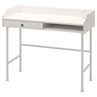 IKEA Een wit hauga bureau met een metalen frame en opbergruimte aanbieding