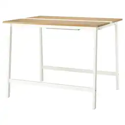 IKEA Mittzon vergadertafel - zit/sta, wit frame, eiken blad, minimalistisch, ingebouwde voetsteun aanbieding