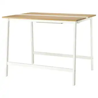 IKEA Mittzon vergadertafel - zit/sta, wit frame, eiken blad, minimalistisch, ingebouwde voetsteun aanbieding