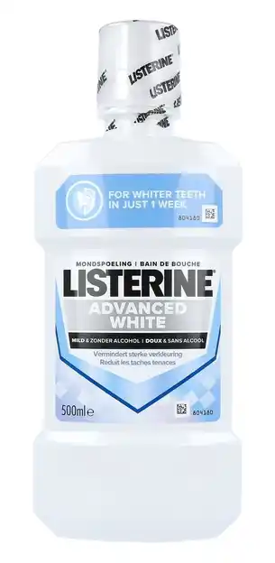 De Online Drogist Listerine Advanced White Mild & Zonder Alcohol Mondspoeling 500ML aanbieding