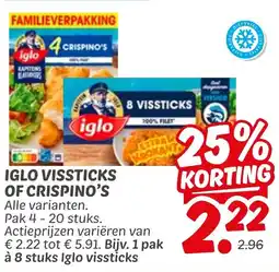 Dekamarkt Iglo Vissticks of Crispino's aanbieding