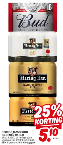 Dekamarkt Hertog Jan of Bud Pilsenerof 0.0 aanbieding