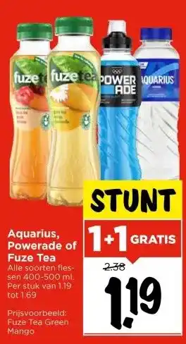 Vomar Voordeelmarkt Aquarius, Powerade of Fuze Tea aanbieding