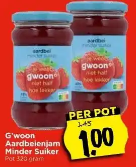 Vomar Voordeelmarkt G'woon Aardbeienjam Minder Suiker aanbieding