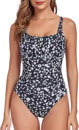 Amazon FLYILY Vrouwen Ruches Badpakken Buikcontrole Badpak Afslankende Monokini 1 Stuk Badmode aanbieding