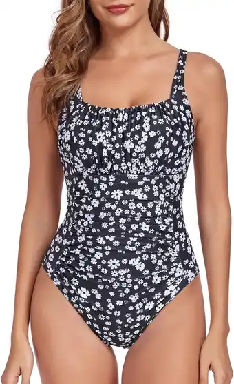Amazon FLYILY Vrouwen Ruches Badpakken Buikcontrole Badpak Afslankende Monokini 1 Stuk Badmode aanbieding