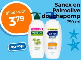 Trekpleister Sanex en Palmolive douchepomp aanbieding
