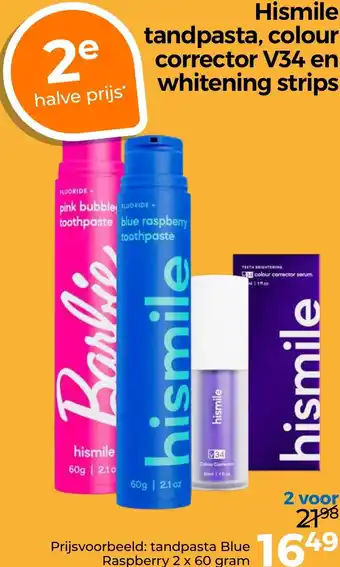 Trekpleister Hismile tandpasta, colour corrector V34 en whitening strips aanbieding