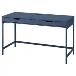 IKEA Blauw alex bureau met twee lades, minimalistische stijl, metalen poten, rechthoekige vorm aanbieding