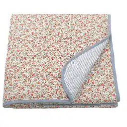 IKEA Gebloemde sprei met strepen, blauw en wit, gevouwen, gerecycled polyester aanbieding