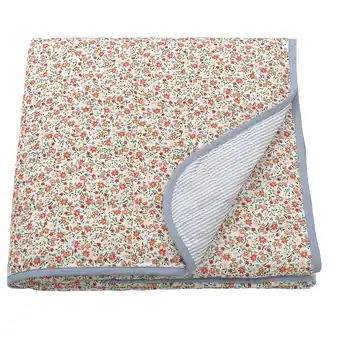 IKEA Gebloemde sprei met strepen, blauw en wit, gevouwen, gerecycled polyester aanbieding