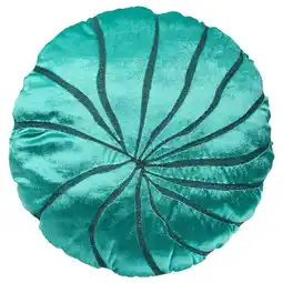 IKEA Teal blÅvingad rond kussen, glanzend met zwarte lijnen, gerecycled polyester aanbieding