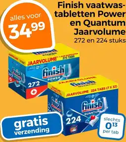 Trekpleister Finish vaatwastabletten Power en Quantum Jaarvolume aanbieding