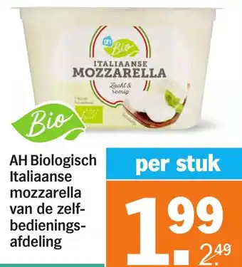 Albert Heijn AH Biologisch Italiaanse mozzarella van de zelfbedienings afdeling aanbieding