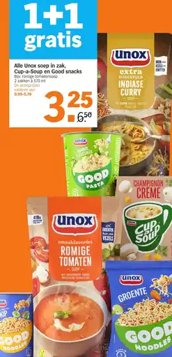 Albert Heijn Alle Unox soep in zak, Cup-a-Soup en Good snacks aanbieding