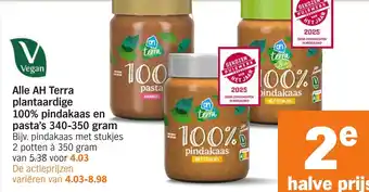 Albert Heijn Alle AH Terra plantaardige 100% pindakaas en pasta's aanbieding