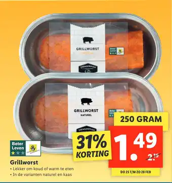 Lidl Grillworst 250 gram aanbieding