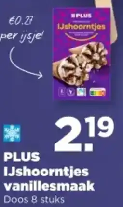 PLUS PLUS IJshoorntjes vanillesmaak aanbieding
