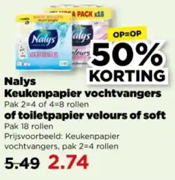 PLUS Nalys Keukenpapier vochtvangers of toiletpapier velours of soft aanbieding
