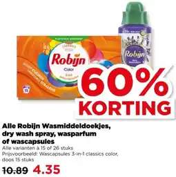 PLUS Alle Robijn Wasmiddeldoekjes, dry wash spray, wasparfum of wascapsules aanbieding