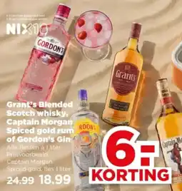 PLUS Grant's Blended Scotch whisky, Captain Morgan Spiced gold rum of Gordon's Gin aanbieding