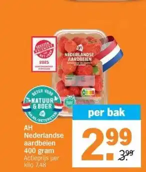 Albert Heijn Nederlandse aardbeien 400 gram aanbieding