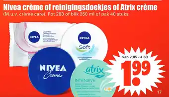 Dirk Nivea crème of reinigingsdoekjes of Atrix crème aanbieding