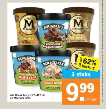 Albert Heijn Alle Ben & Jerry's 365-427 ml en Magnum pints aanbieding