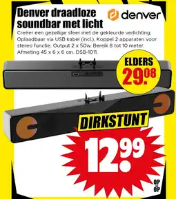 Dirk Denver draadloze soundbar met licht aanbieding