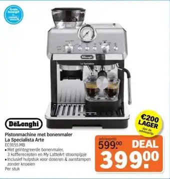 Albert Heijn Pistonmachine met bonenmaler La Specialista Arte EC9155.MB aanbieding