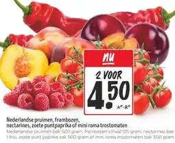 Wibra Nederlandse pruimen, frambozen, nectarines, zoete puntpaprika of mini roma trostomaten aanbieding