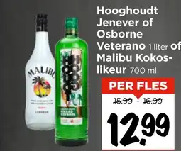Vomar Voordeelmarkt Hooghoudt Jenever of Osborne Veterano of Malibu Kokoslikeur aanbieding