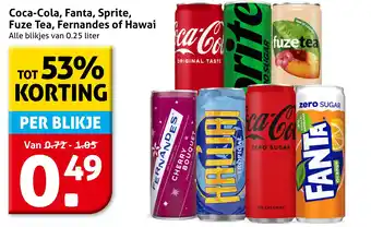 Hoogvliet Coca-Cola, Fanta, Sprite, Fuze Tea, Fernandes of Hawai aanbieding