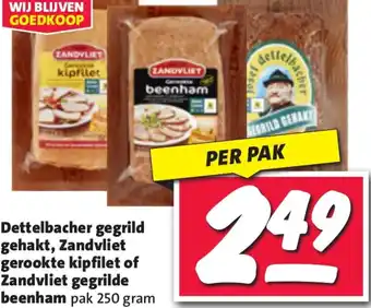 Nettorama Dettelbacher gegrild gehakt, Zandvliet gerookte kipfilet of Zandvliet gegrilde beenham aanbieding