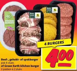 Nettorama Beef, gehakt of spekburger of Green Earth kitchen burger aanbieding