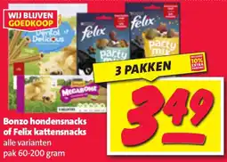 Nettorama Bonzo hondensnacks of Felix kattensnacks aanbieding