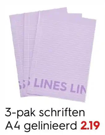 HEMA 3-pak schriften A4 gelinieerd aanbieding