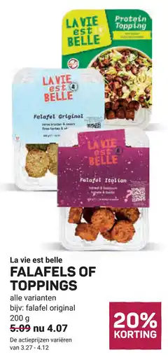 Ekoplaza La vie est belle falafels of toppings aanbieding
