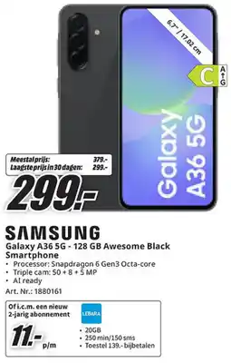 MediaMarkt Samsung Galaxy A36 5G 128 GB Awesome Black Smartphone aanbieding