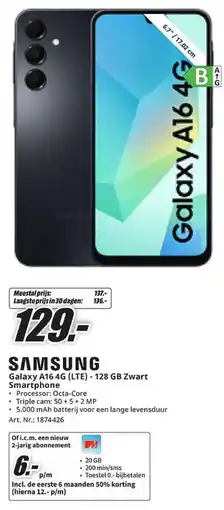 MediaMarkt Samsung Galaxy A16 4G (LTE) 128 GB Zwart Smartphone aanbieding