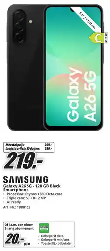 MediaMarkt Samsung Galaxy A26 5G 128 GB Black Smartphone aanbieding