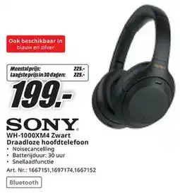 MediaMarkt Sony WH-1000XM4 Zwart Draadloze hoofdtelefoon aanbieding