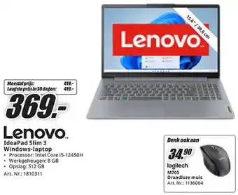 MediaMarkt Lenovo IdeaPad Slim 3 Windows-laptop aanbieding