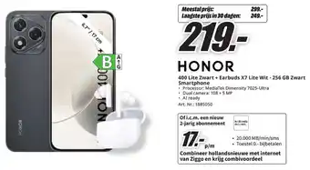 MediaMarkt Honor 400 Lite Zwart + Earbuds X7 Lite Wit - 256 GB Zwart Smartphone aanbieding