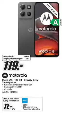 MediaMarkt Motorola Moto g15 128 GB Gravity Grey Smartphone aanbieding