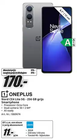 MediaMarkt Oneplus Nord CE4 Lite 5G 256 GB grijs Smartphone aanbieding