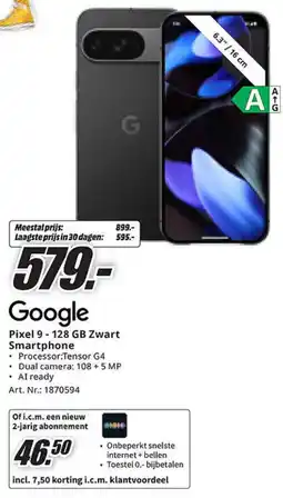 MediaMarkt Google Pixel 9 - 128 GB Zwart Smartphone aanbieding